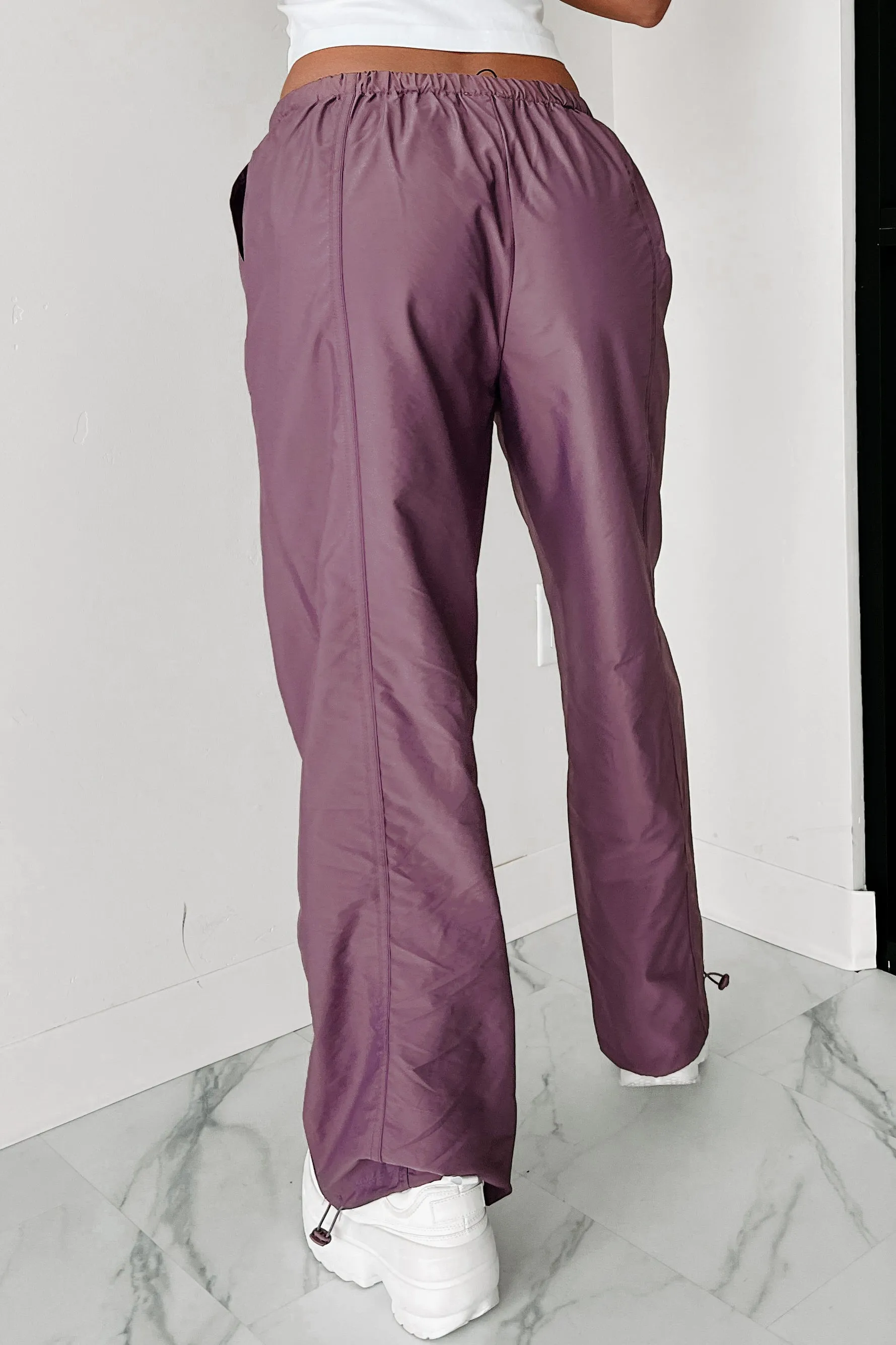 Taking Time Wide Leg Drawstring Cargo Pants (Purple)