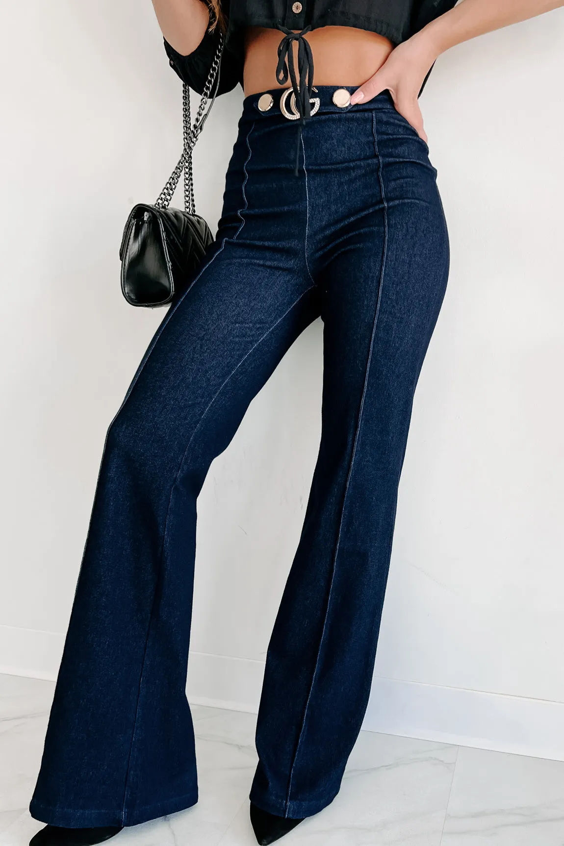 Talk To Me Belted Wide Leg Pants (Navy)