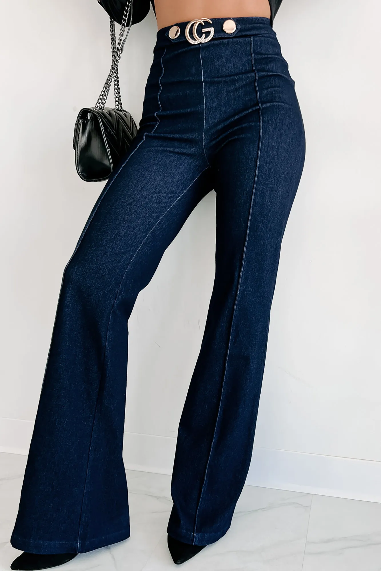 Talk To Me Belted Wide Leg Pants (Navy)