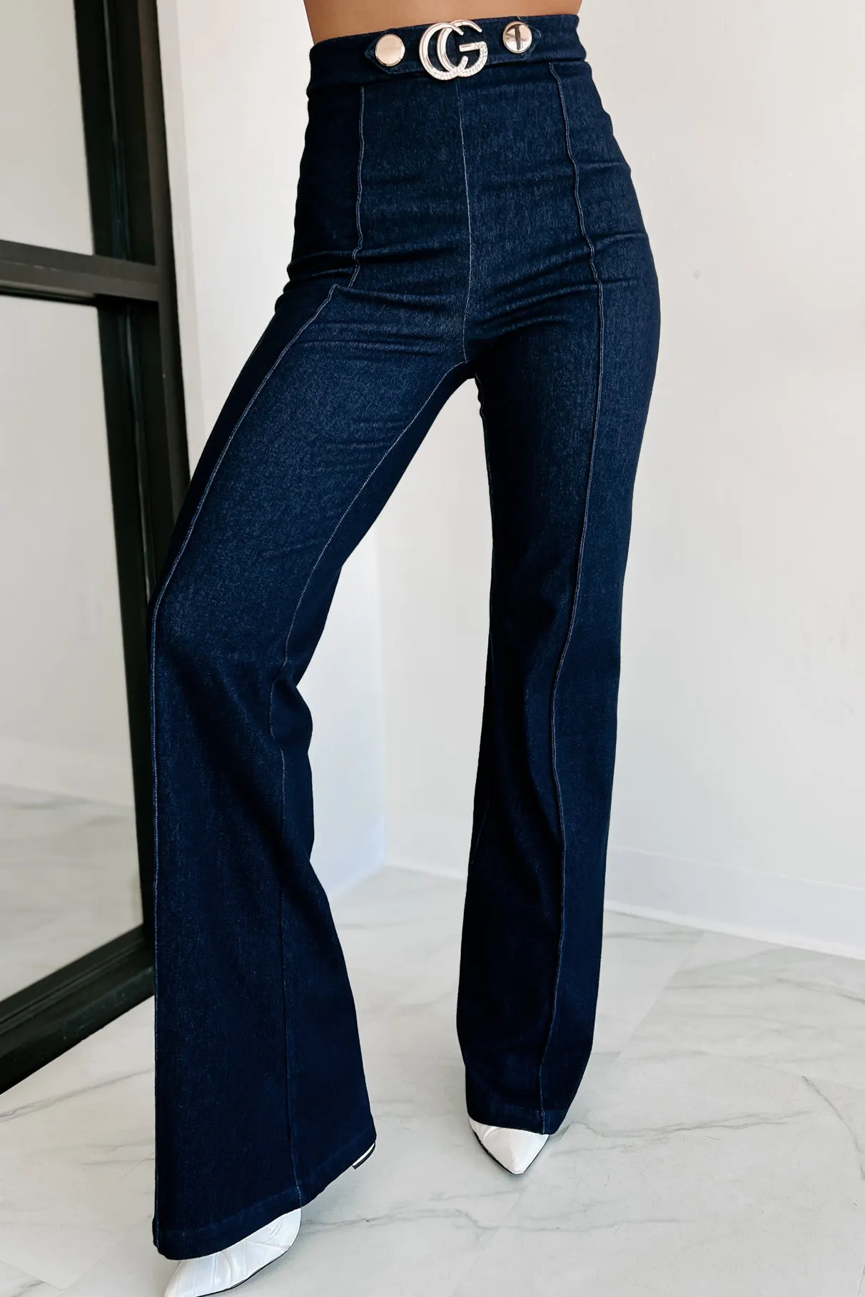 Talk To Me Belted Wide Leg Pants (Navy)