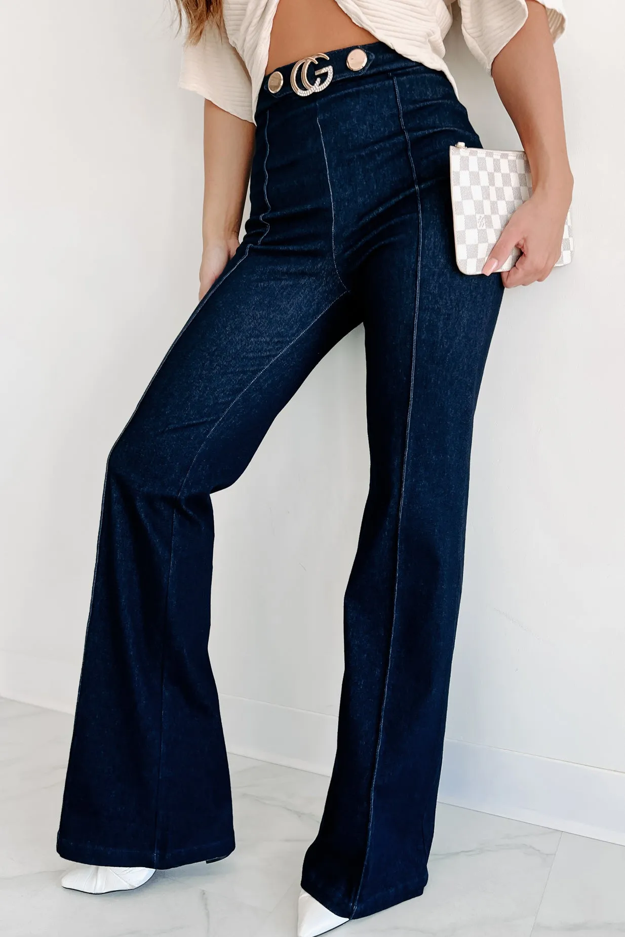 Talk To Me Belted Wide Leg Pants (Navy)