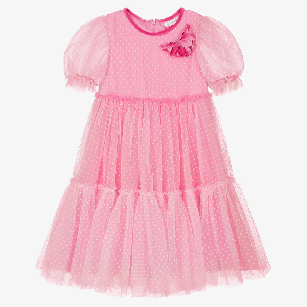 Teen Girls Pink Polka Dot Tulle Dress