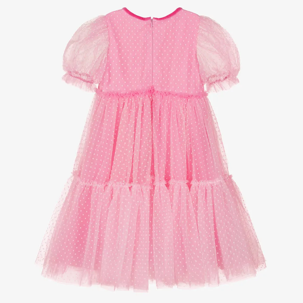 Teen Girls Pink Polka Dot Tulle Dress