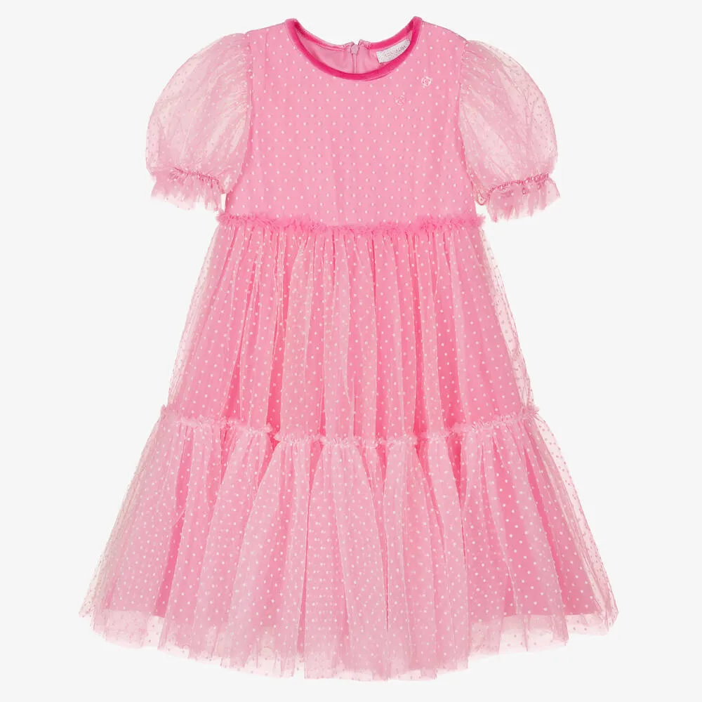 Teen Girls Pink Polka Dot Tulle Dress