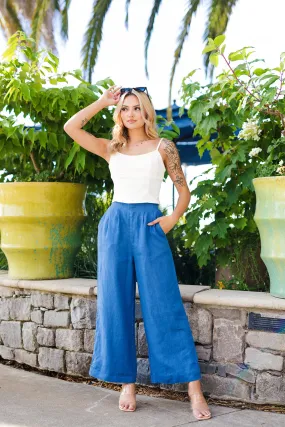 The Avril Blue Wide Leg Linen Pants