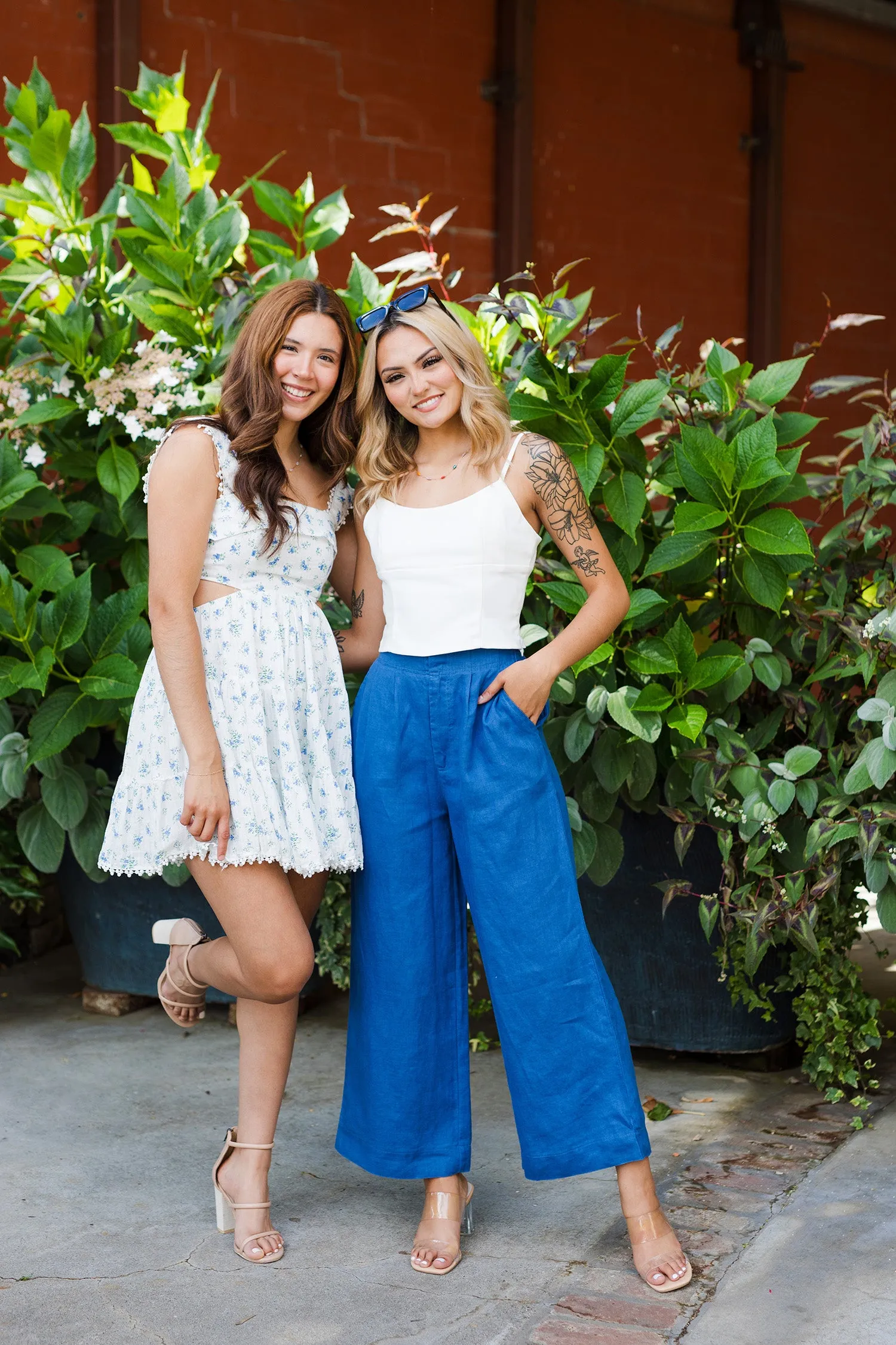 The Avril Blue Wide Leg Linen Pants