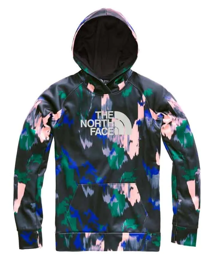 The North Face Women’s Fave Half Dome Pullover Hoodie Dazzling Blue Painted Feather Print / High Rise Grey