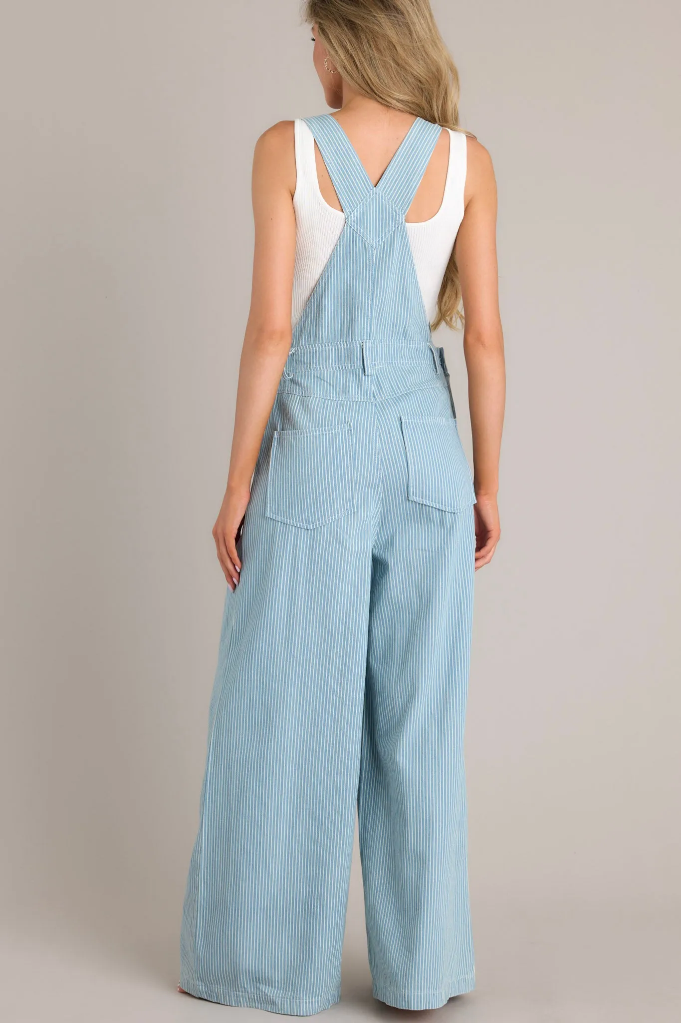 Timid to Tenacious Light Chambray Stripe Overalls