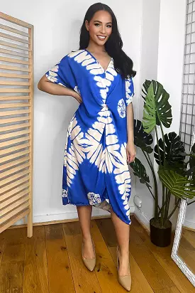 Tye Die Print Twist Front Midi Dress