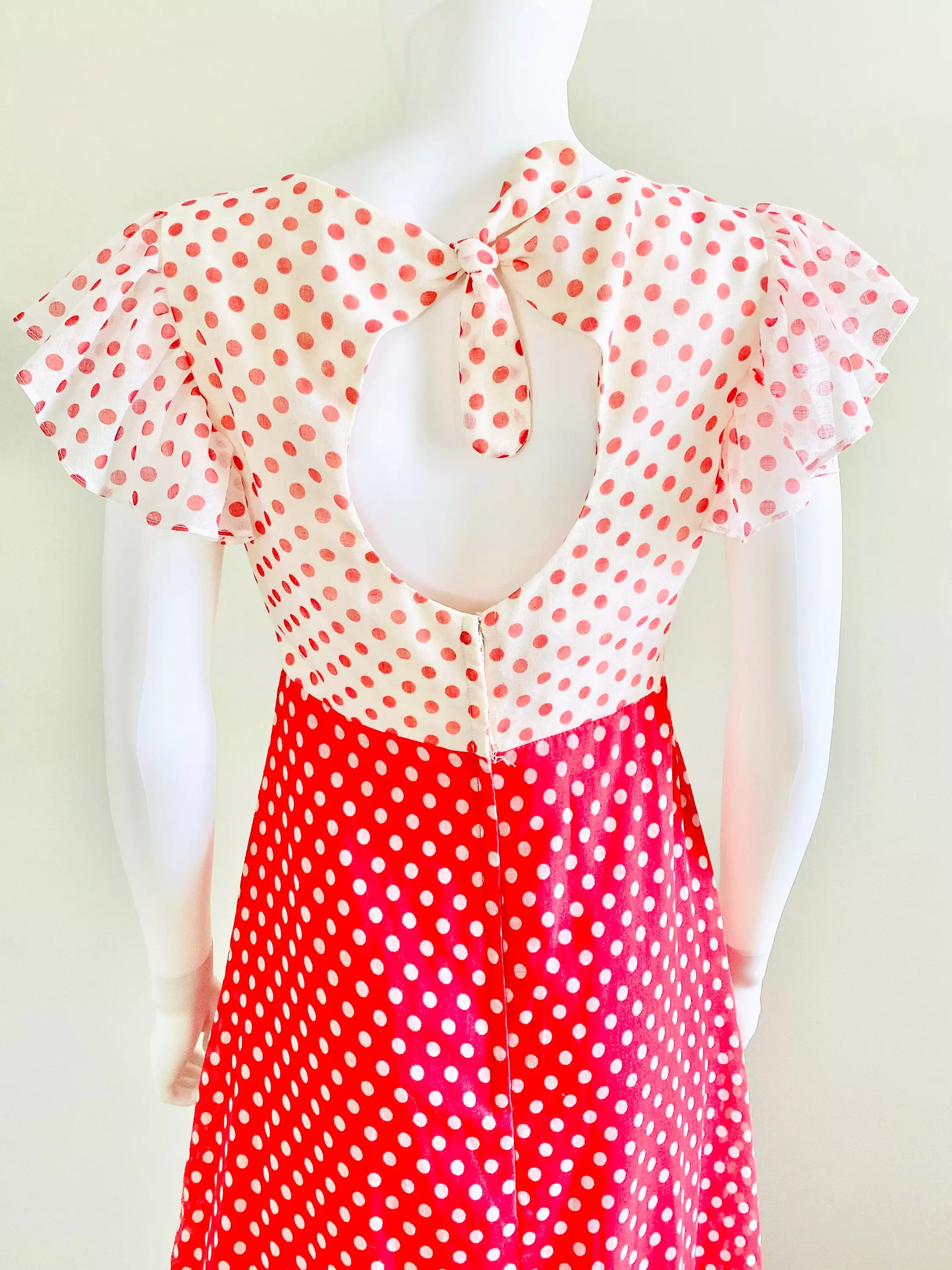 Vintage 1970s Red Polka Dot Maxi Dress / 70s does 1930s party dress / prom dress / size S