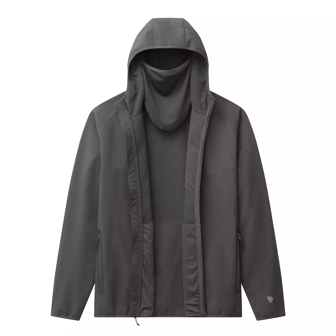 W3 Outbound Full Zip Hoodie: Mid weight Windproof Fishing Hoodie with Face Mask Full Zip