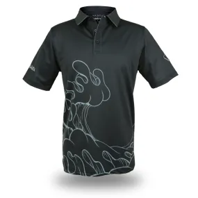 Waiakea Obsidian Waves - OGA X Waiakea Water X Aaron Kai Collab Men's Polo - Obsidian Black