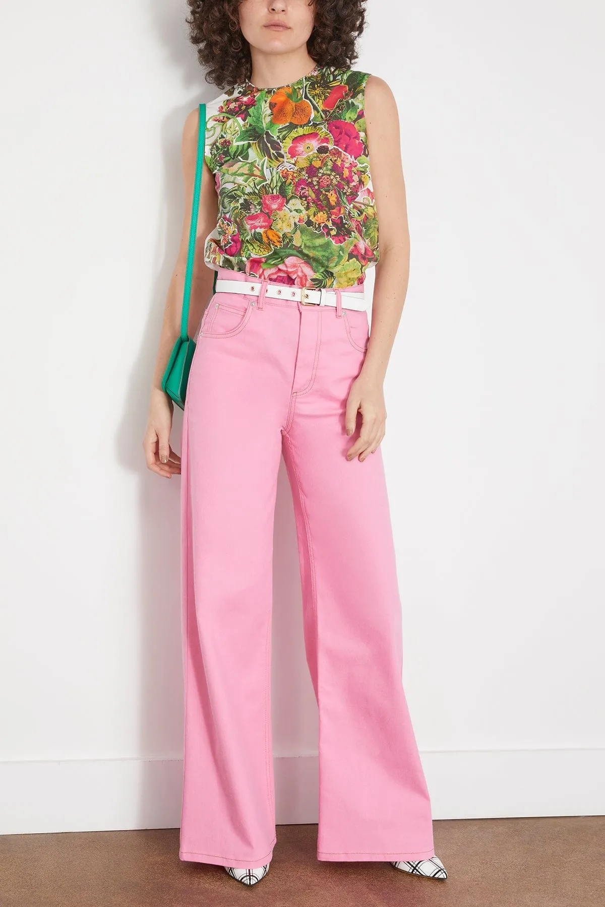 Wide Leg Jeans in Pink Clematis