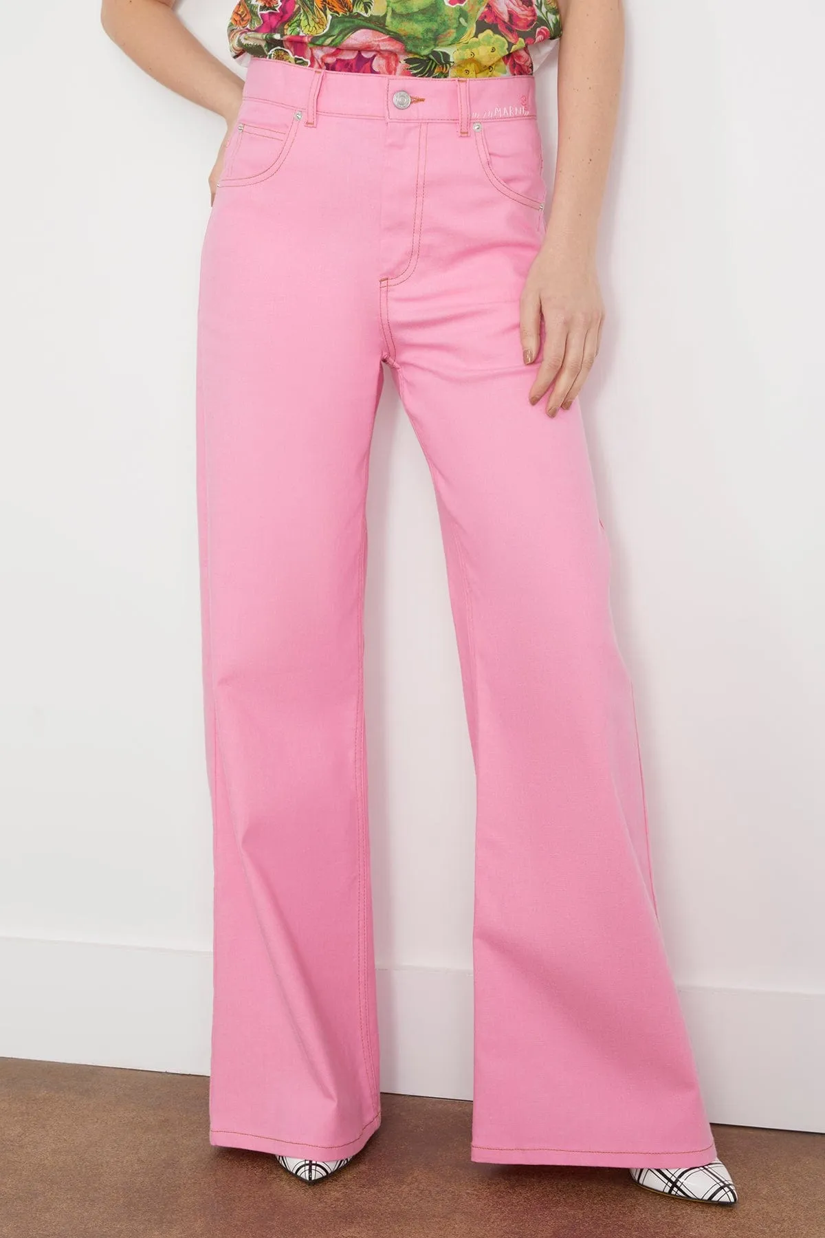 Wide Leg Jeans in Pink Clematis