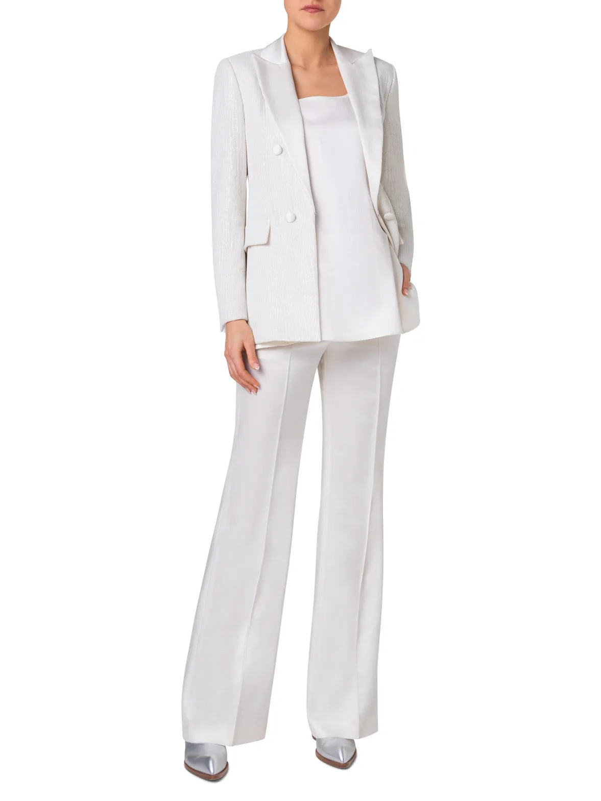 Wide Straight Leg Pants in Wool Satin