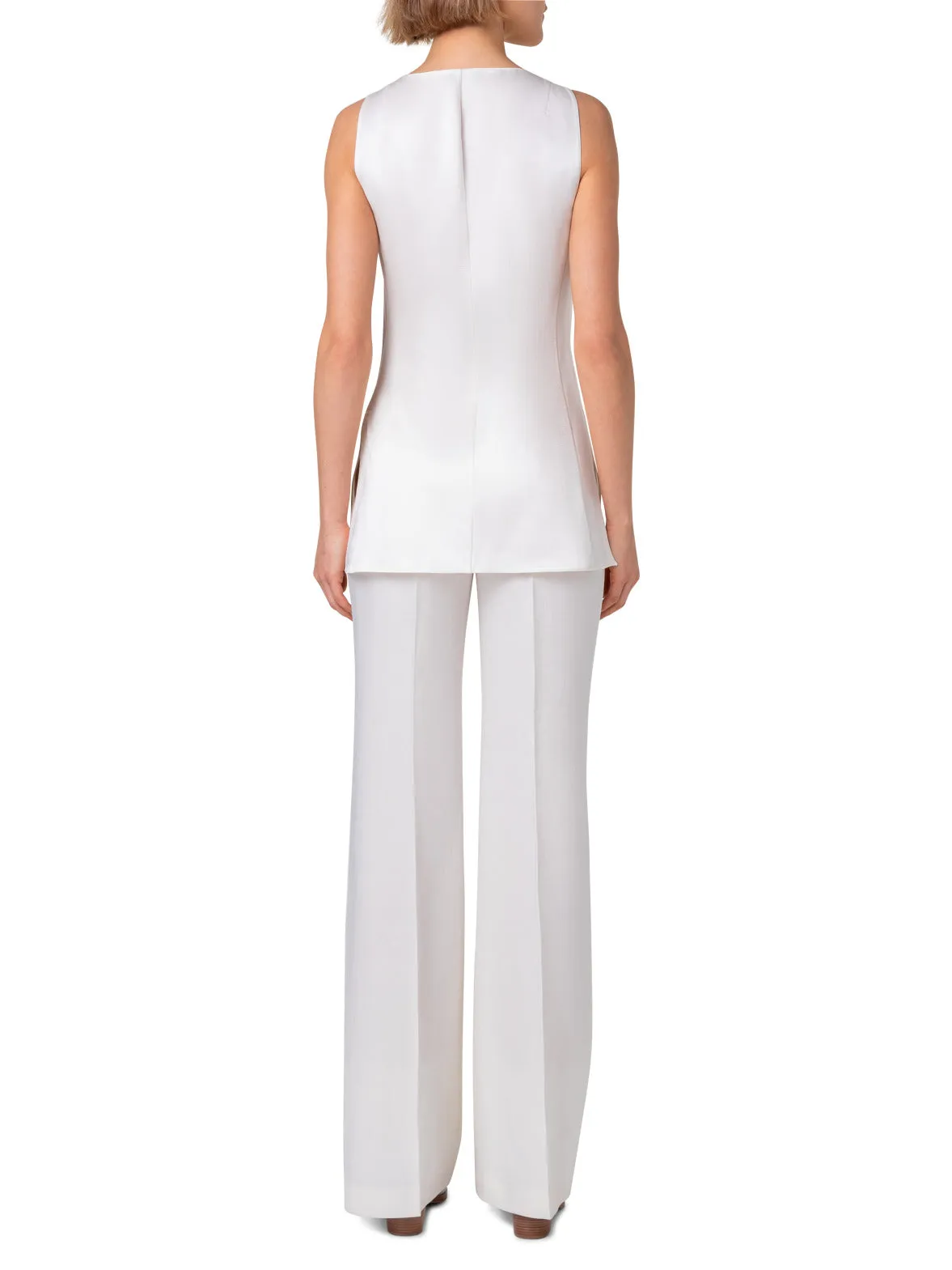 Wide Straight Leg Pants in Wool Satin