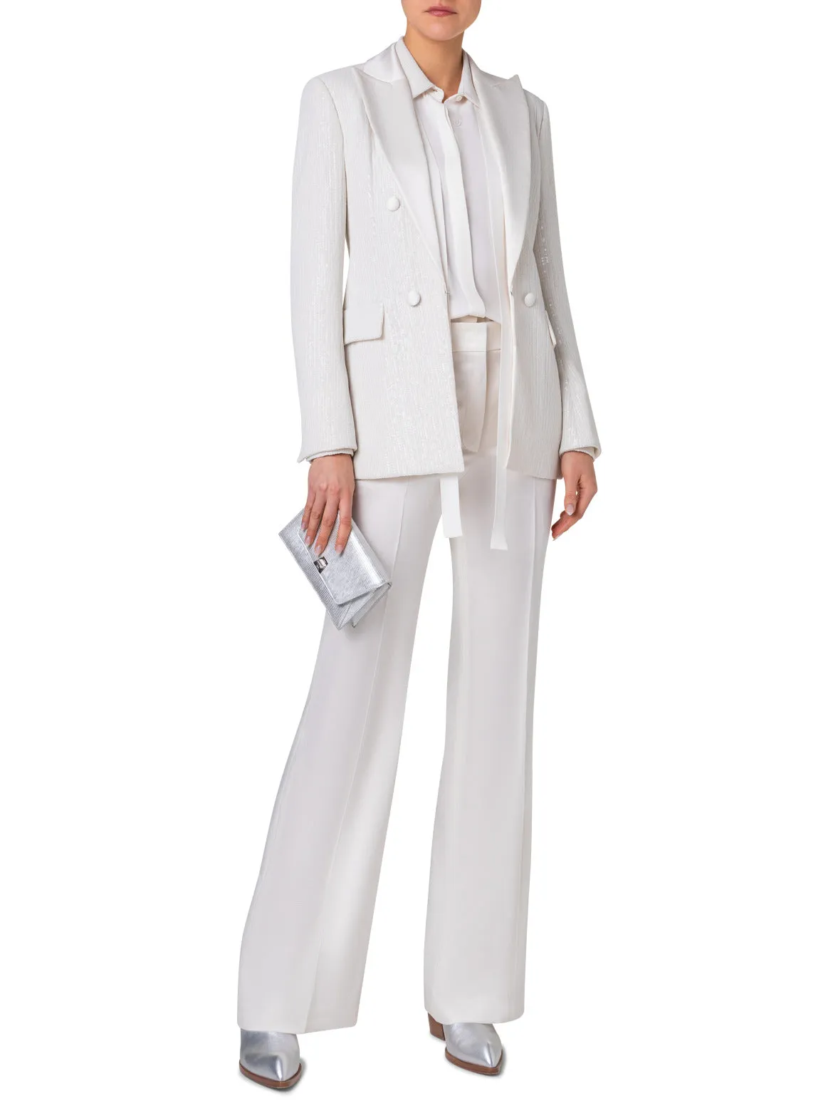 Wide Straight Leg Pants in Wool Satin