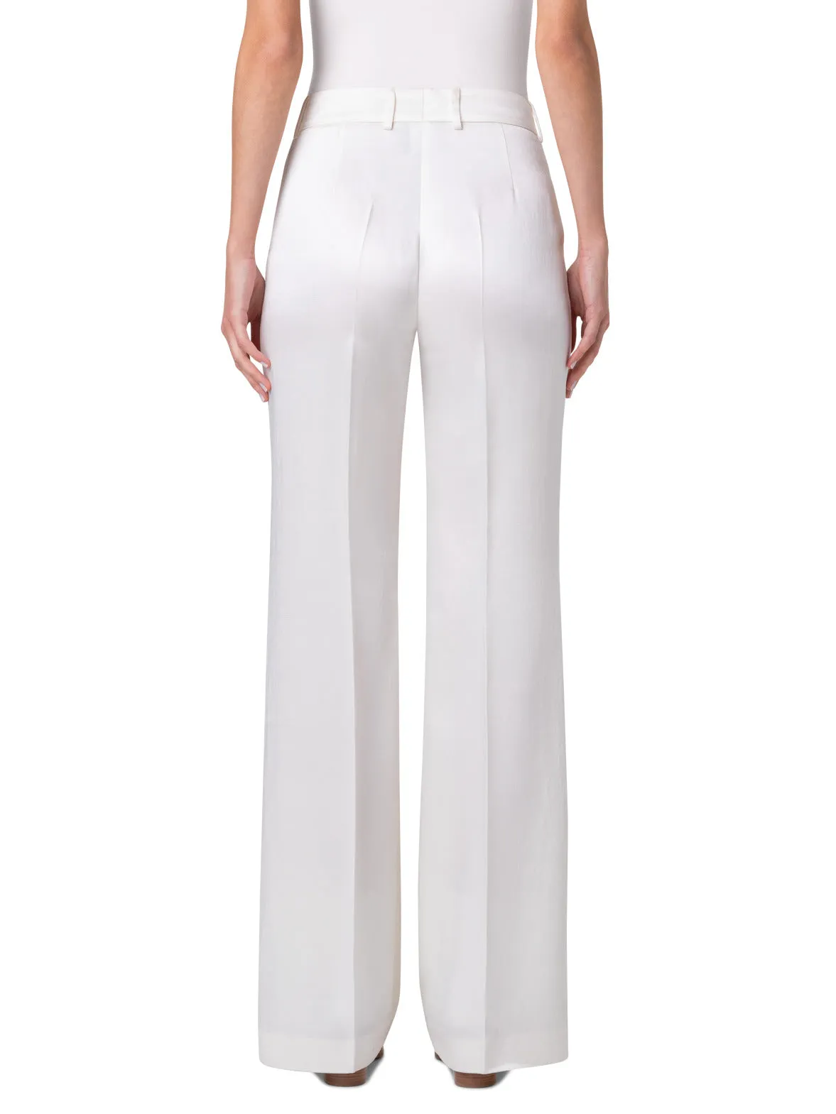 Wide Straight Leg Pants in Wool Satin