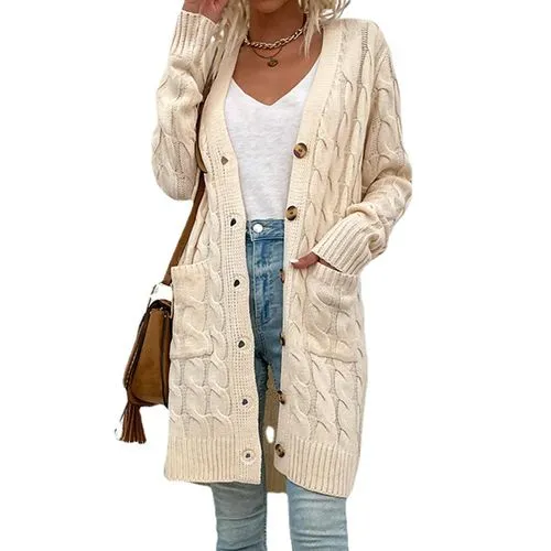 Women's Cardigan Long Sleeve Sweaters & Cardigans Pocket Simple Style Solid Color