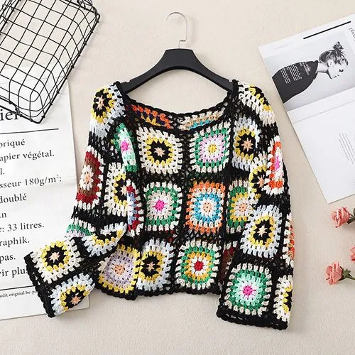 Women's Peasant Blouse Long Sleeve Sweaters & Cardigans Hollow Out Ethnic Style Geometric