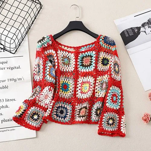 Women's Peasant Blouse Long Sleeve Sweaters & Cardigans Hollow Out Ethnic Style Geometric