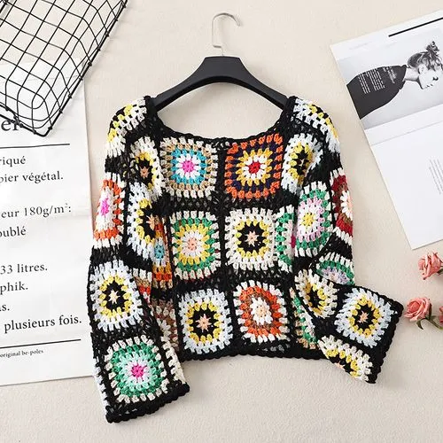 Women's Peasant Blouse Long Sleeve Sweaters & Cardigans Hollow Out Ethnic Style Geometric