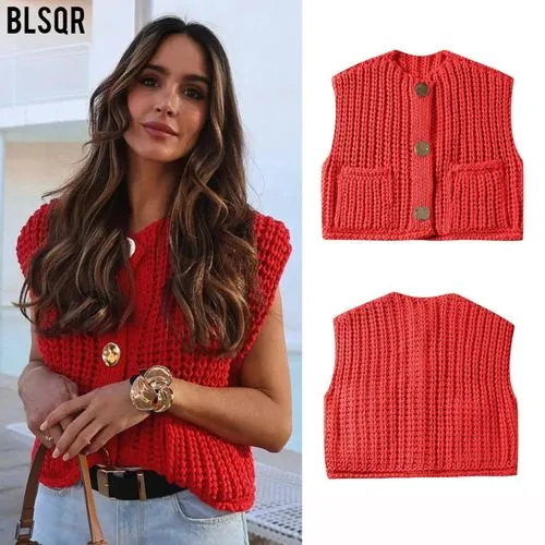 Women's Sleeveless Sweaters & Cardigans Pocket Rib-Knit Streetwear Solid Color