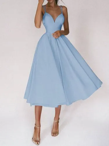 Women's Strap Dress Sexy Sleeveless Solid Color Midi Dress Banquet