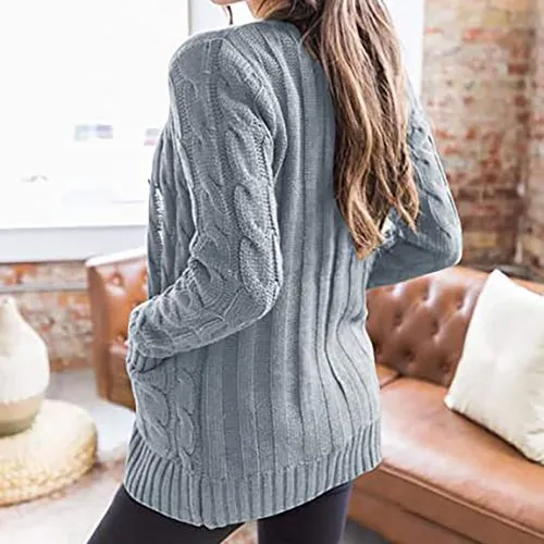 Women's Sweater Long Sleeve Sweaters & Cardigans Button Casual Solid Color