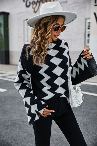 Women's Sweater Long Sleeve Sweaters & Cardigans Contrast Binding Fashion Color Block