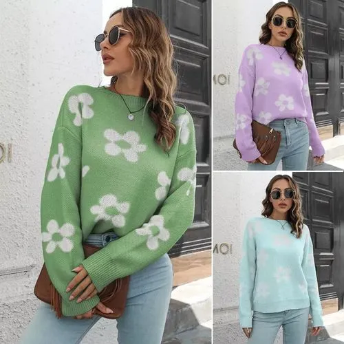 Women's Sweater Long Sleeve Sweaters & Cardigans Fashion Clouds Flower