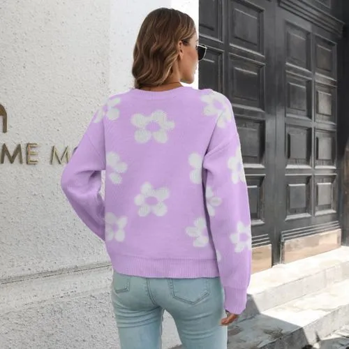 Women's Sweater Long Sleeve Sweaters & Cardigans Fashion Clouds Flower