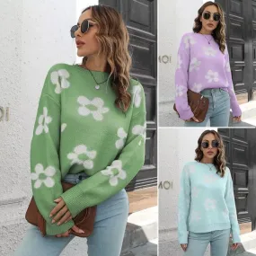 Women's Sweater Long Sleeve Sweaters & Cardigans Fashion Clouds Flower