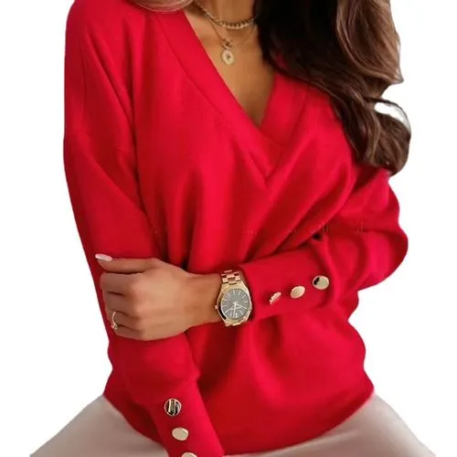 Women's Sweater Long Sleeve Sweaters & Cardigans Patchwork Button Fashion Solid Color