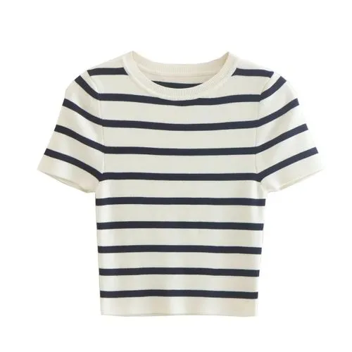 Women's T-shirt Short Sleeve Sweaters & Cardigans Contrast Binding Streetwear Stripe