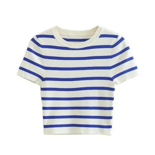 Women's T-shirt Short Sleeve Sweaters & Cardigans Contrast Binding Streetwear Stripe