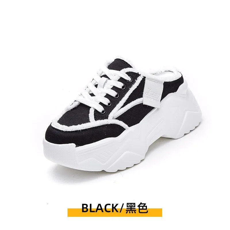 Women's Solid Breathable 7cm Wedge Heels Platform Sneakers Shoes