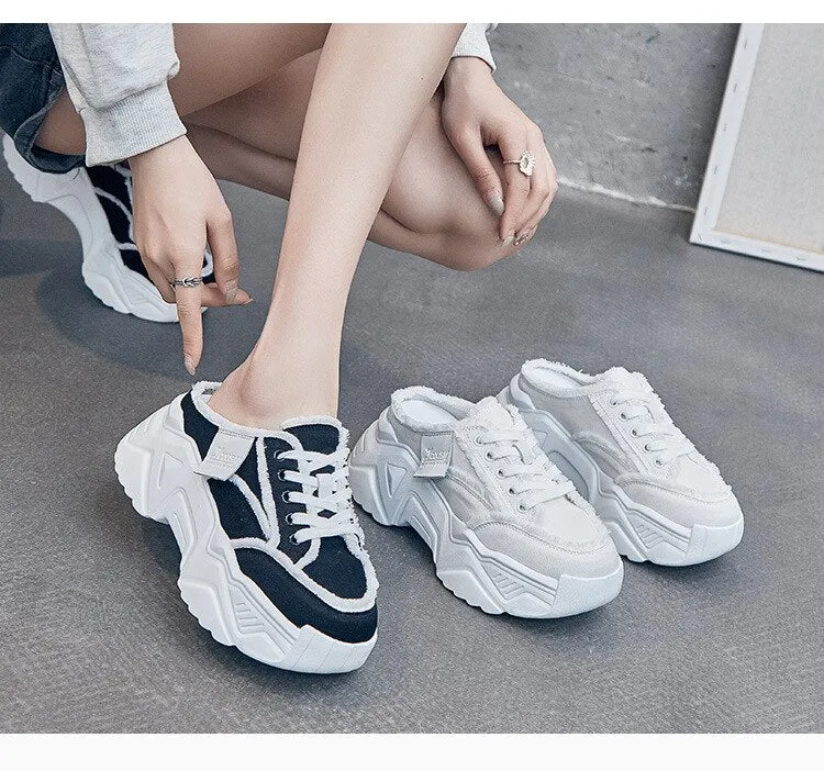 Women's Solid Breathable 7cm Wedge Heels Platform Sneakers Shoes