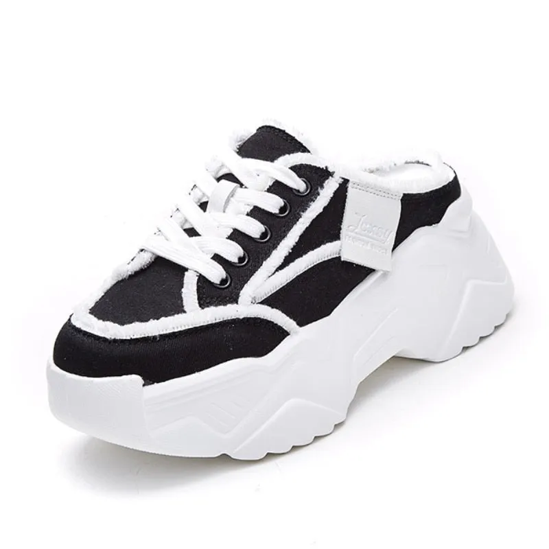 Women's Solid Breathable 7cm Wedge Heels Platform Sneakers Shoes