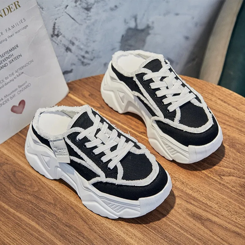 Women's Solid Breathable 7cm Wedge Heels Platform Sneakers Shoes