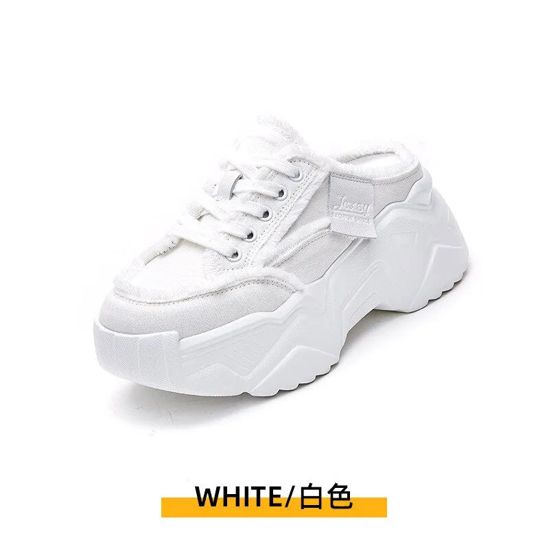 Women's Solid Breathable 7cm Wedge Heels Platform Sneakers Shoes