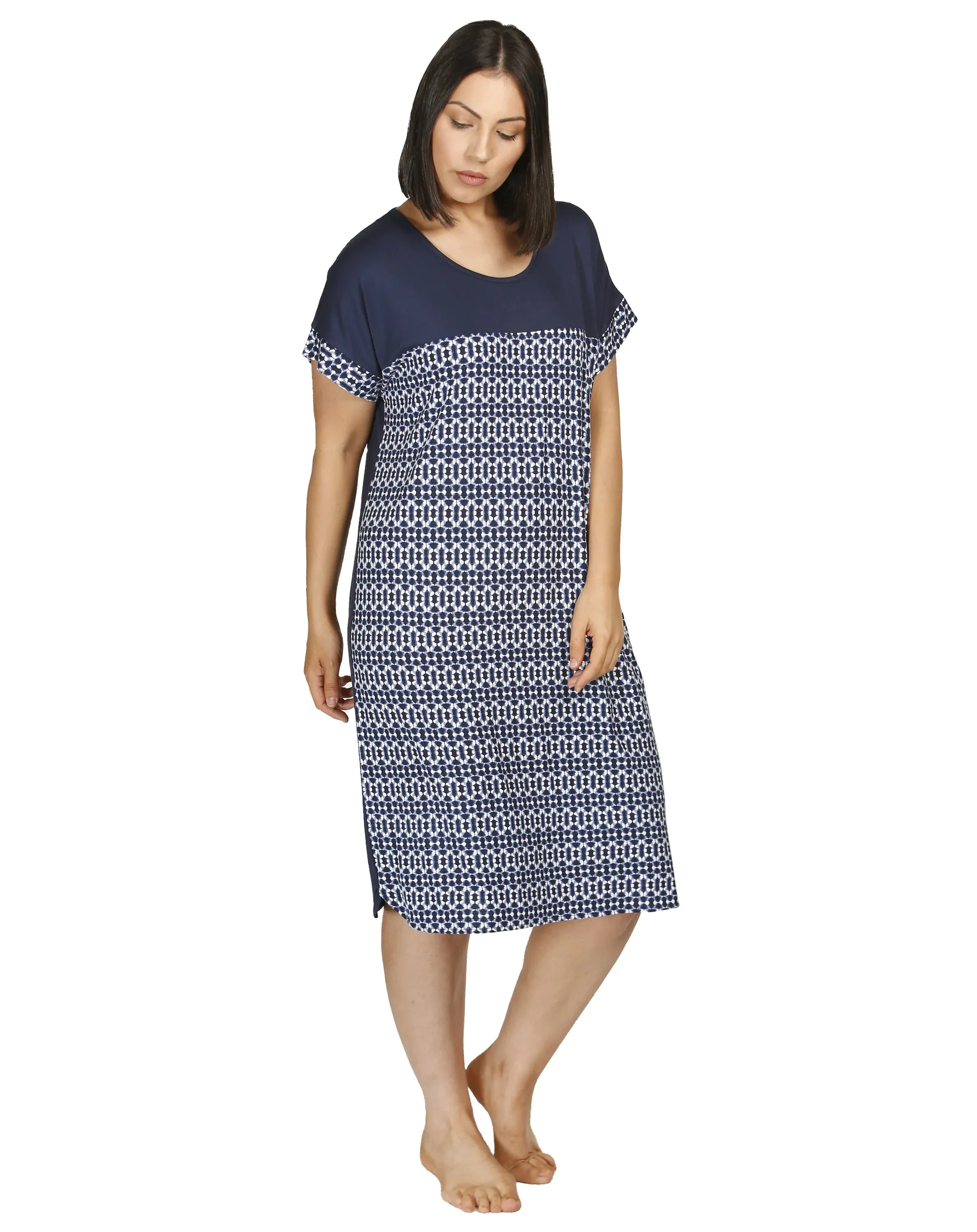 Yuu - Cap Sleeve Spliced Ikat Dress | Navy