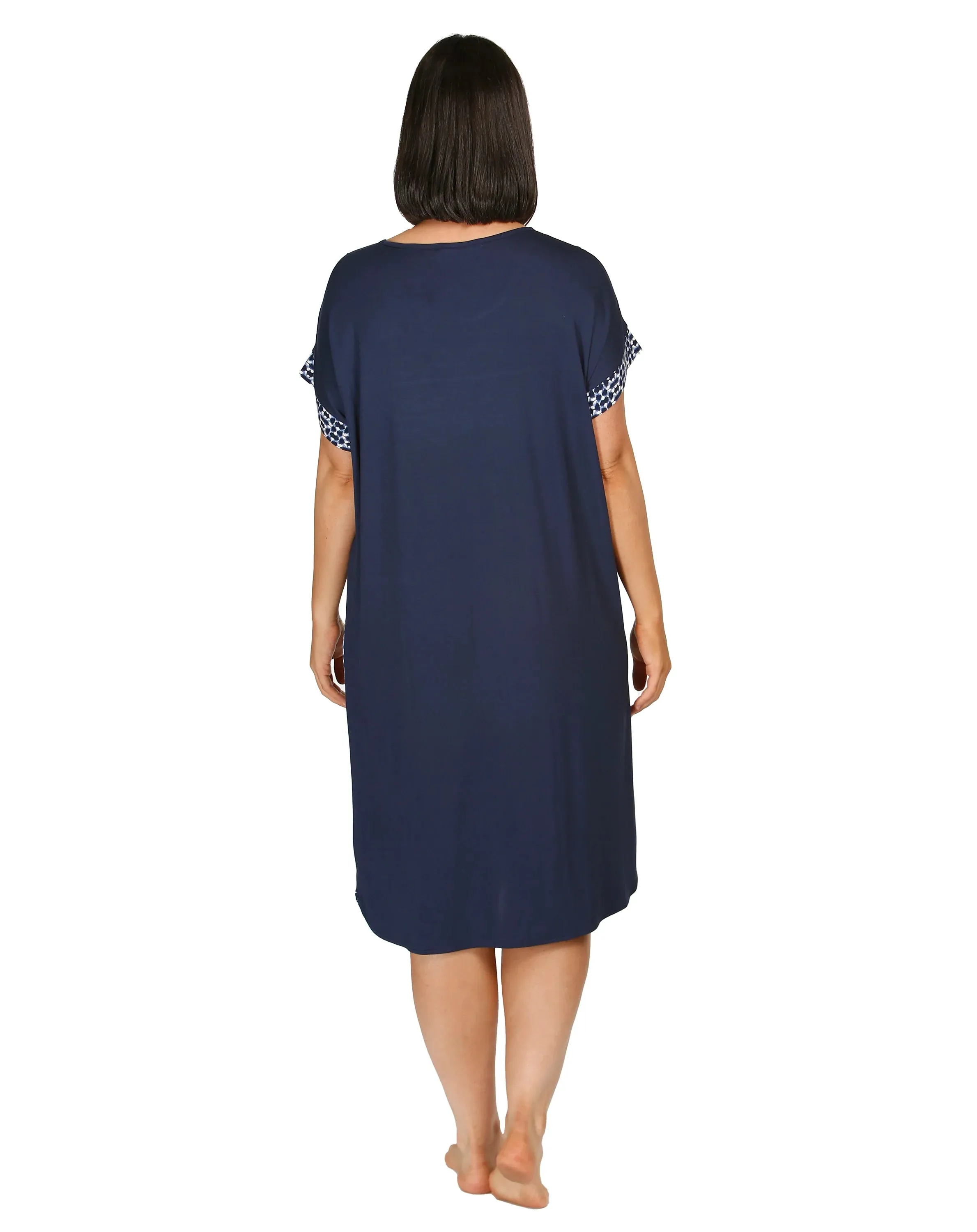 Yuu - Cap Sleeve Spliced Ikat Dress | Navy