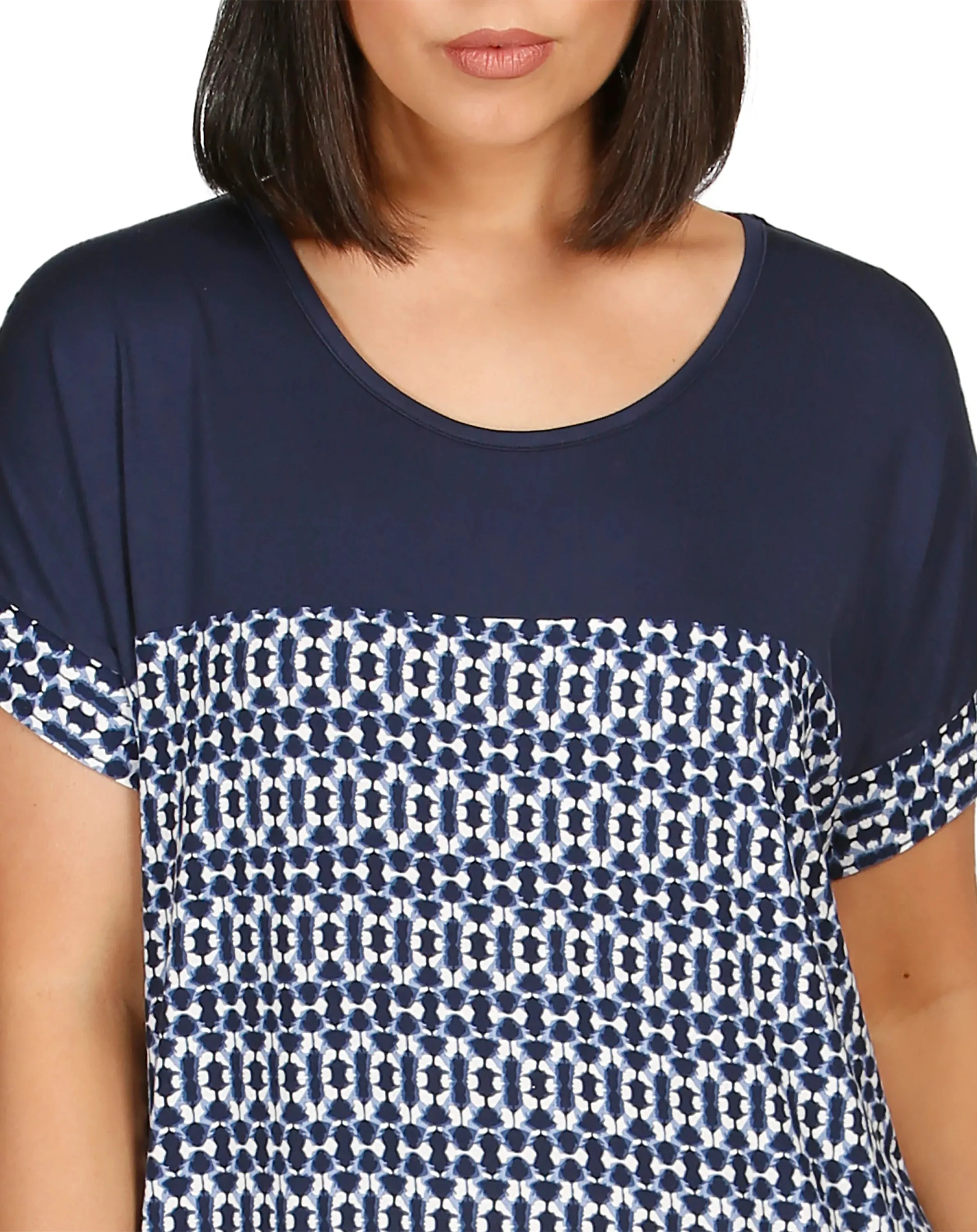 Yuu - Cap Sleeve Spliced Ikat Dress | Navy